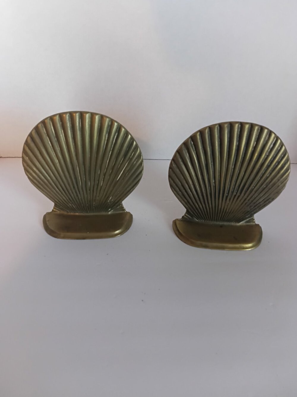 Vintage Brass Shell Bookends Decorative Home Accent - Used